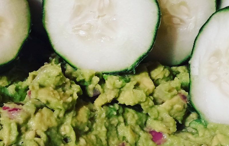 fresh guacamole and cucumbers
