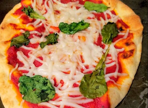 Vegan cheese and spinach pizza